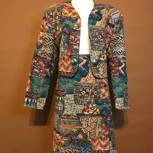 Vintage Western Skirt Suit w/ Pottery Print Sz M/L